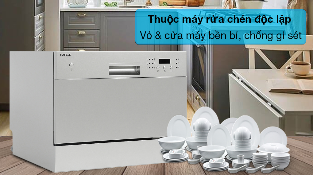 Máy rửa chén mini Hafele HDW-T50A Máy rửa chén mini Hafele HDW-T50A - Thiết kế nhỏ gọn, chất liệu vỏ và cửa máy có độ bền tốt