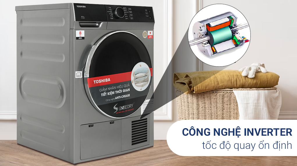 Máy sấy ngưng tụ Toshiba 8 Kg TD-K90MEV(SK) Máy sấy ngưng tụ Toshiba 8 kg TD-K90MEV(SK) - Inverter