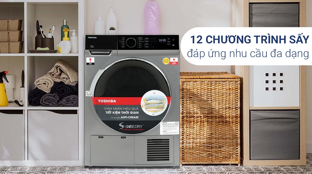 Máy sấy ngưng tụ Toshiba 8 Kg TD-K90MEV(SK) Máy sấy ngưng tụ Toshiba 8 kg TD-K90MEV(SK) - Khối lượng sấy