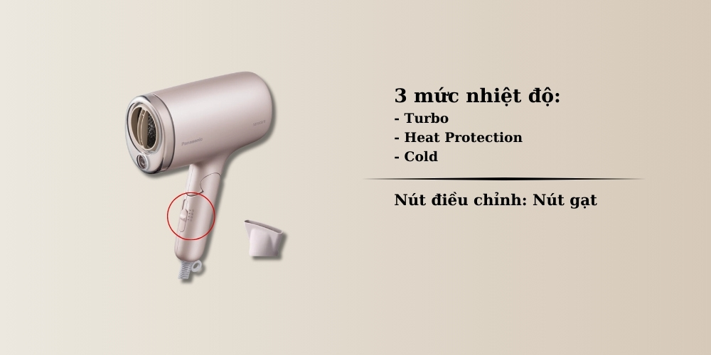 Chế độ sấy và nút gạt điều chỉnh của máy sấy tóc Panasonic EH-NA7M-P645