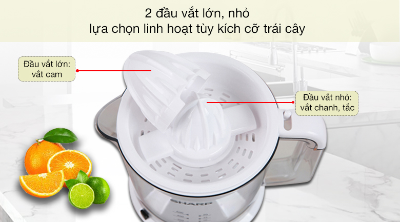 Máy vắt cam Sharp 25W EJ-J256-WH Máy vắt cam Sharp 25W EJ-J256-WH - 2 đầu vắt lớn nhỏ