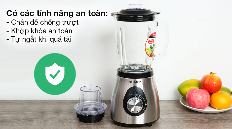 Máy xay sinh tố Sharp EM-S155GV-ST Máy xay sinh tố Sharp EM-S155GV-ST - Bảo vệ máy với nhiều tính năng an toàn