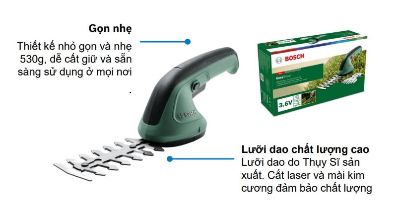 Máy xén cành cầm tay dùng Pin Bosch Easyshear Bosch Easyshear mang lại nhiều sự tiện lợi cho người dùng