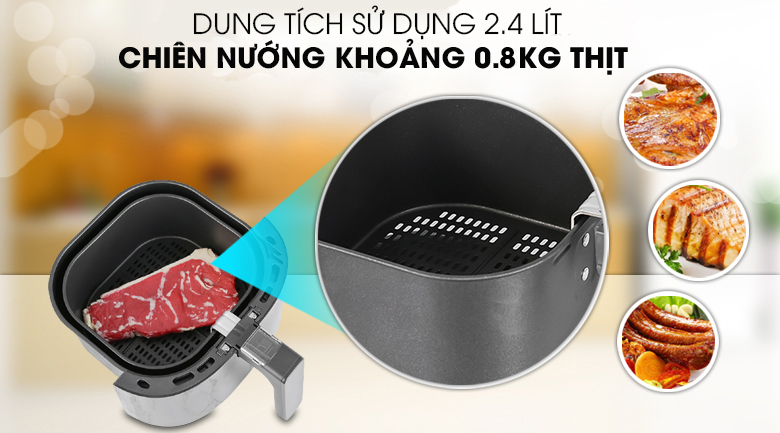 Dung tích 2.4 lít Nồi chiên không dầu Philips HD9200/90 4.1 lít Dung tích 2.4 lít