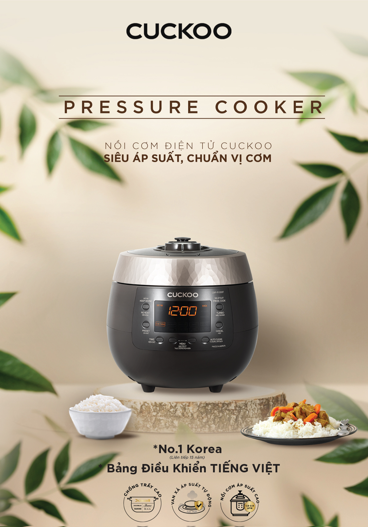 Nồi cơm áp suất Cuckoo 1.8 lít CRP-R1000F/BKGBCRVNCV