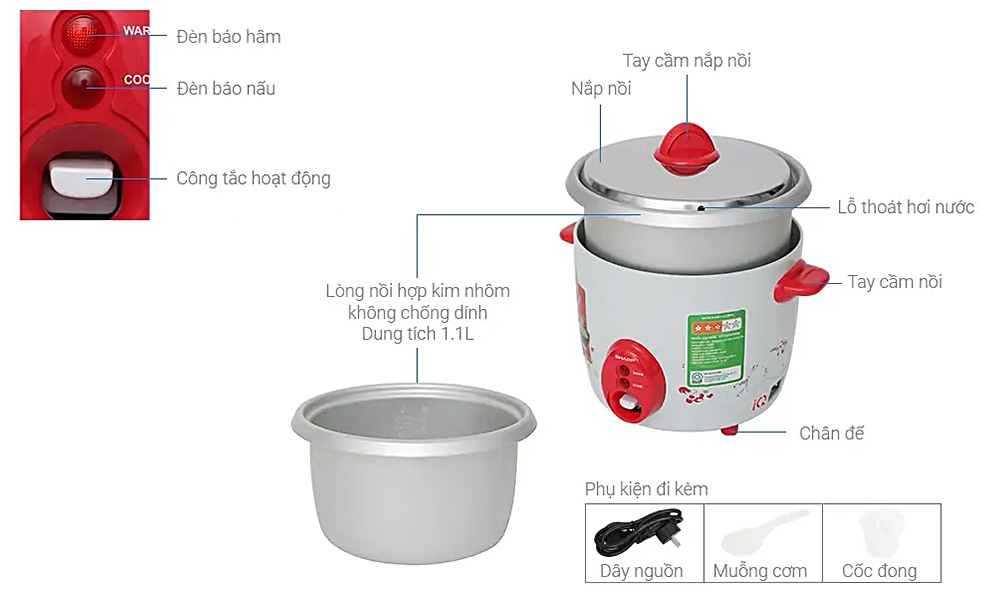 Các bộ phận của nồi cơm điện Sharp KSH-D06V 0.6 lít 