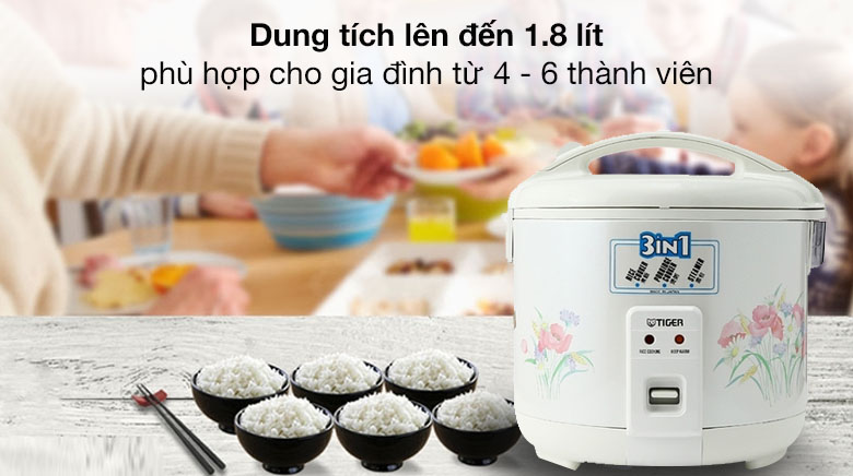DUng tích 1.8 lít - Nồi cơm điện nắp gài Tiger 1.8 lít JNP-1803 Nồi cơm điện nắp gài Tiger 1.8 lít JNP-1803-FF DUng tích 1.8 lít - Nồi cơm điện nắp gài Tiger 1.8 lít JNP-1803