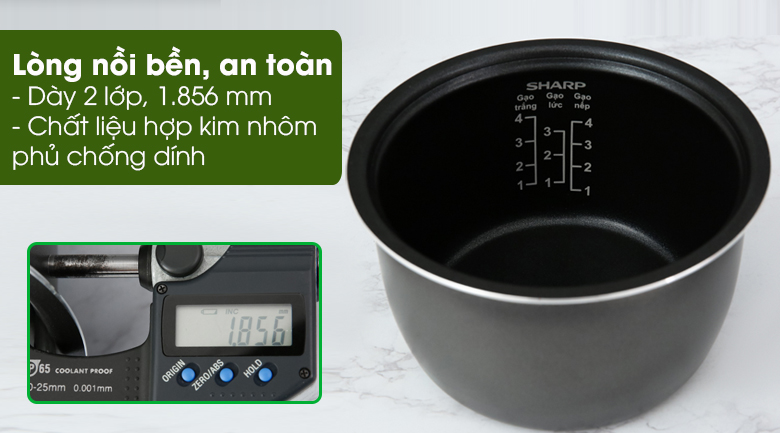 Nồi cơm điện tử Sharp KS-COM08V-SL 0.72 lít - Lòng nồi cơm điện bằng chất liệu hợp kim nhôm phủ chống dính 2 lớp