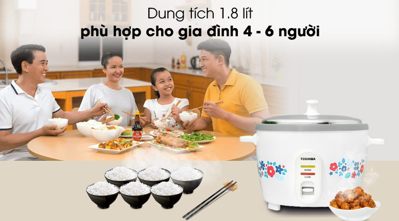 1.8 lít - Nồi cơm nắp rời Toshiba RC-18MH2PV(W) 1.8 lít 1.8 lít - Nồi cơm nắp rời Toshiba RC-18MH2PV(W) 1.8 lít