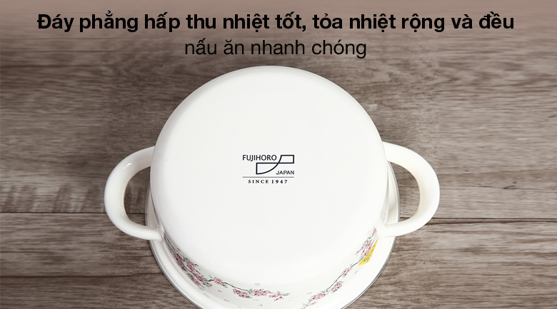 Đáy phẳng - Nồi thép Nippon tráng men nắp kính 20 cm Fujihoro SKW-12G Nồi tráng men Fujihoro SKW-12 Đáy phẳng - Nồi thép Nippon tráng men nắp kính 20 cm Fujihoro SKW-12G
