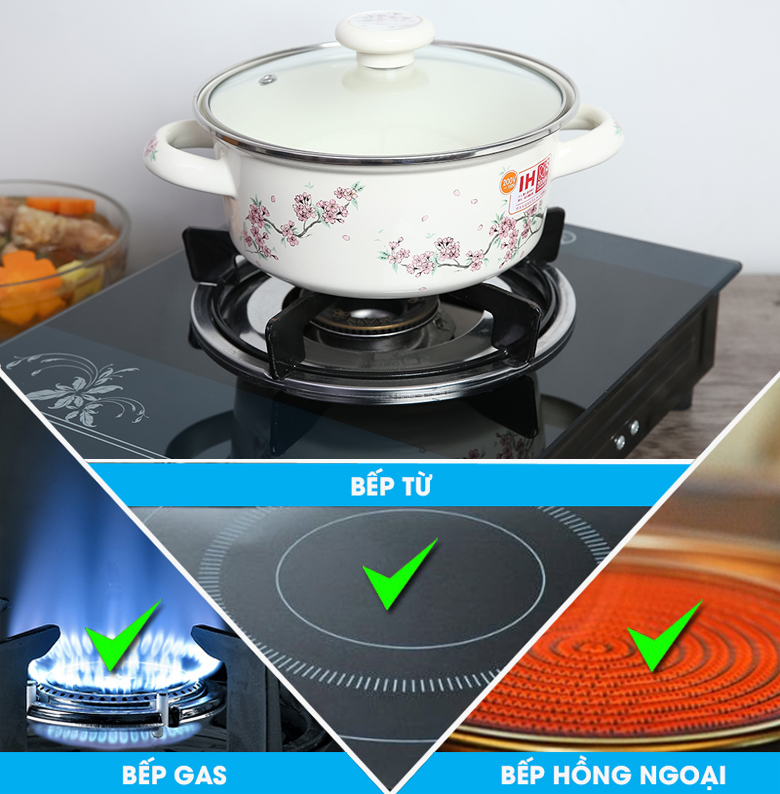 Dùng bếp từ - Nồi thép Nippon tráng men nắp kính 20 cm Fujihoro SKW-12G Nồi tráng men Fujihoro SKW-12 Dùng bếp từ - Nồi thép Nippon tráng men nắp kính 20 cm Fujihoro SKW-12G