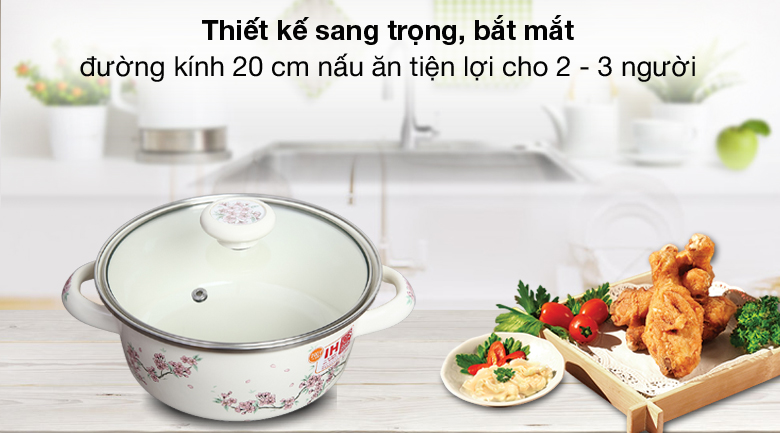 Nồi 20 cm - Nồi thép Nippon tráng men nắp kính 20 cm Fujihoro SKW-12G Nồi tráng men Fujihoro SKW-12 Nồi 20 cm - Nồi thép Nippon tráng men nắp kính 20 cm Fujihoro SKW-12G