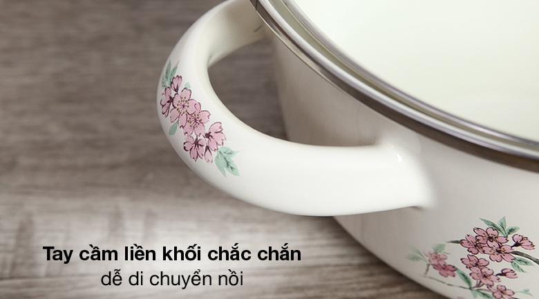 Tay cầm liền khối - Nồi thép Nippon tráng men nắp kính 20 cm Fujihoro SKW-12G Nồi tráng men Fujihoro SKW-12 Tay cầm liền khối - Nồi thép Nippon tráng men nắp kính 20 cm Fujihoro SKW-12G