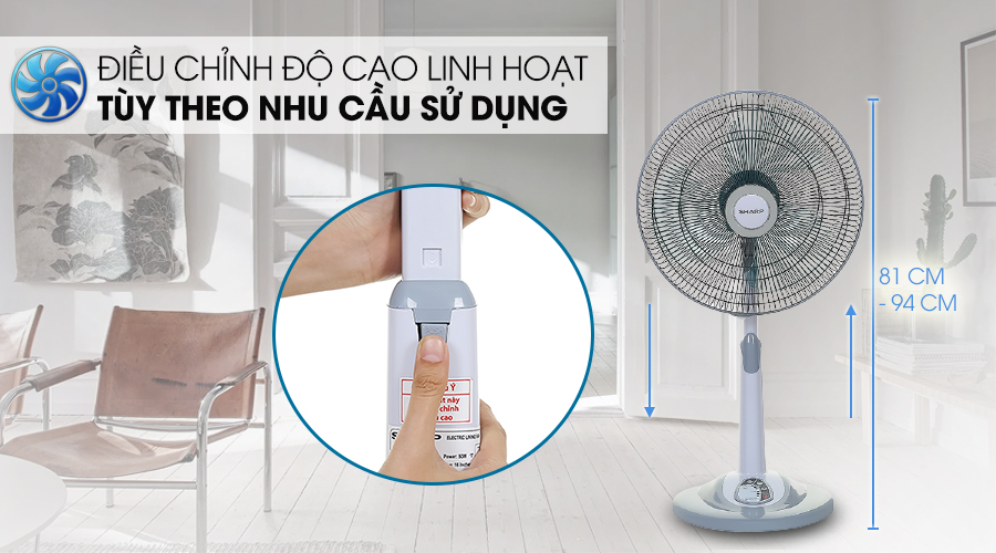 Chiều cao Quạt đứng Sharp PJ-L40RV-LG Chiều cao Quạt đứng Sharp PJ-L40RV-LG