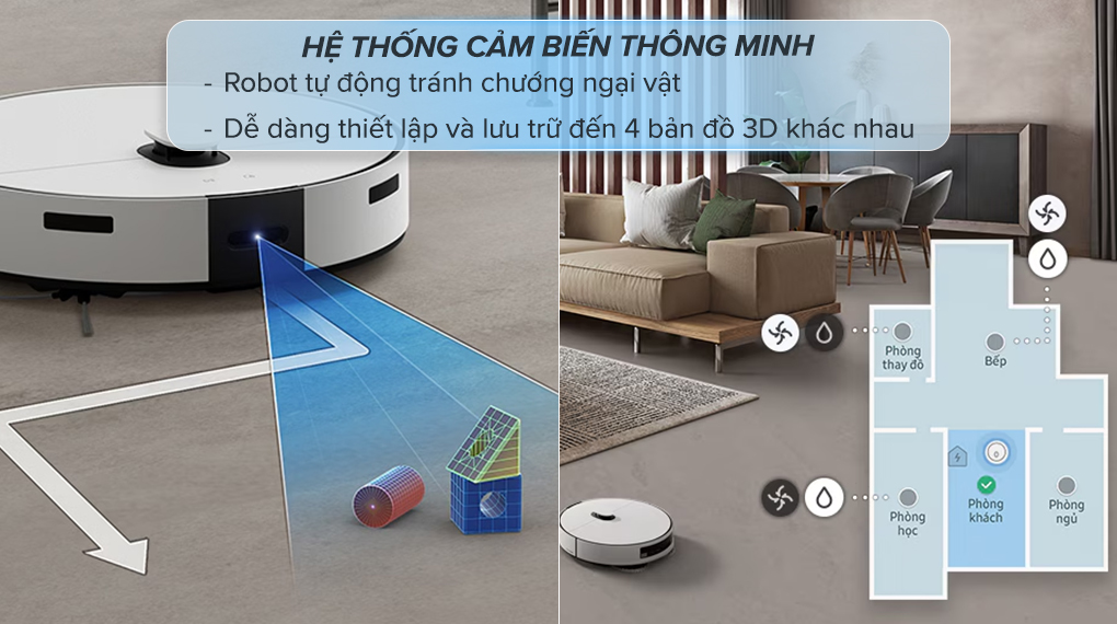 Robot hút lau Samsung Bespoke VR7MD96514G/SV Robot hút bụi lau nhà Samsung VR7MD96514G/SV - Chế độ thông minh