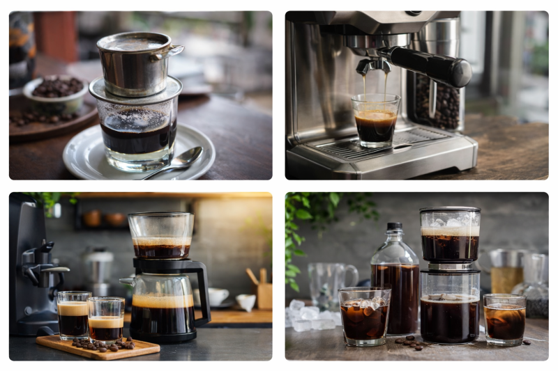 Bảng so sánh các phương pháp pha cà phê khác nhau 2026: Phin – Espresso – Pour over – Cold brew