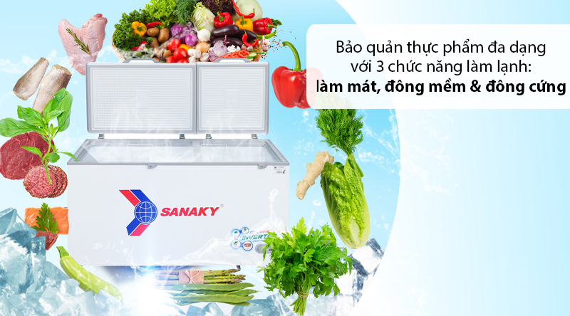 Tủ đông Sanaky 530 lít VH-6699HY3-Đáp ứng nhu cầu làm lạnh thực phẩm đa dạng với 3 chức năng linh hoạt Tủ Đông Sanaky Inverter 530 Lít VH-6699HY3 Tủ đông Sanaky 530 lít VH-6699HY3 - 3 chức năng làm lạnh