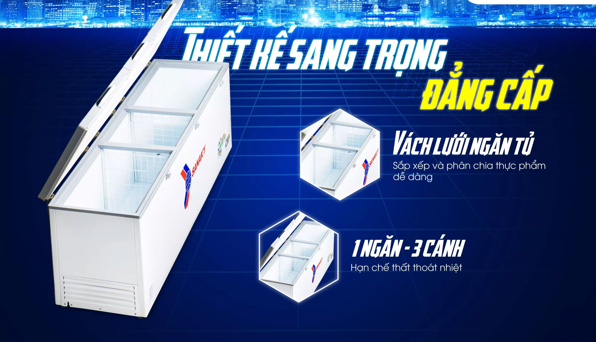 Sanaky VH-1199HY4K có vách lưới ngăn tủ Tủ Đông Sanaky Inverter 900 Lít VH-1199HY4K Sanaky VH-1199HY4K