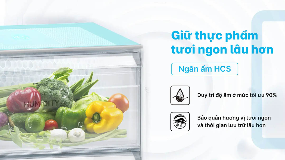 Tủ Lạnh Aqua Inverter 469 Lít AQR-M560XA(GL) Ngăn ẩm HCS giữ thực phẩm tươi lâu hơn