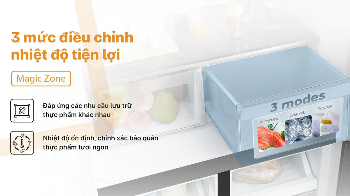 Tủ Lạnh Aqua Inverter 469 Lít AQR-M560XA(GL) Ngăn Magic Zone 3 mức điều chỉnh nhiệt độ tiện lợi
