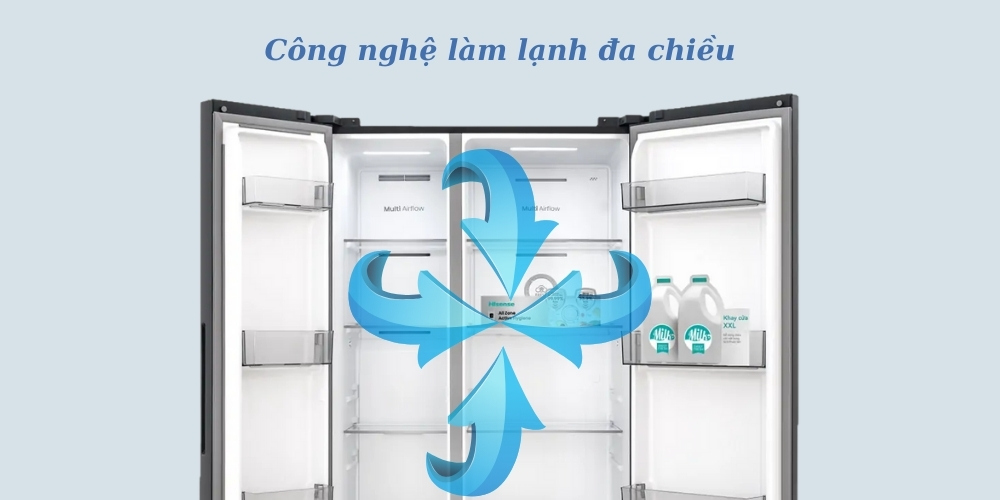 Tủ Lạnh Hisense Inverter 544 Lít RS708N4EBU Tủ Lạnh Hisense RS708N4EBU làm lạnh đồng đều mọi ngóc ngách trong tủ