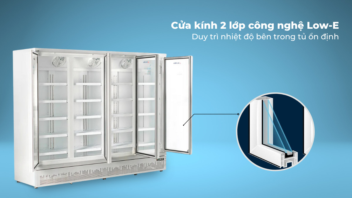 Tủ Mát Alaska 2025 Lít LC-2100C4 Tủ được trang bị cửa kính 2 lớp phủ lớp Low-E