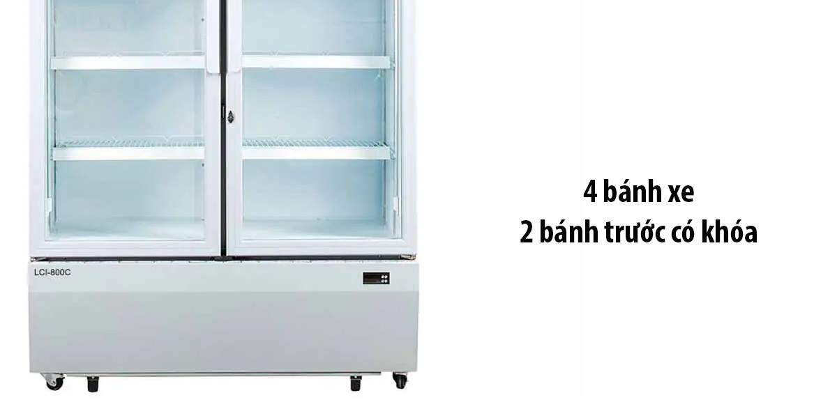 Tủ Mát Alaska Inverter 800 Lít LCI-800C Tủ có 4 bánh xe, 2 bánh trước có khóa