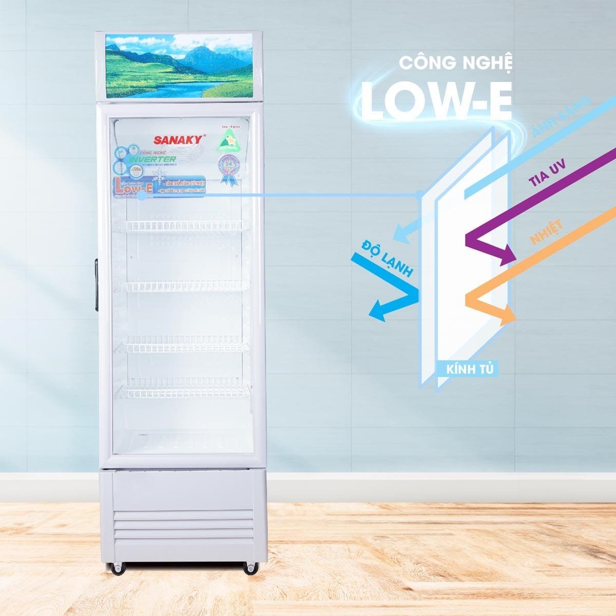 Tủ Mát Sanaky Inverter 240 Lít VH-308K3L Công nghệ Low - E chống ngưng đọng sương, hạn chế trao đổi nhiệt ra bên ngoài