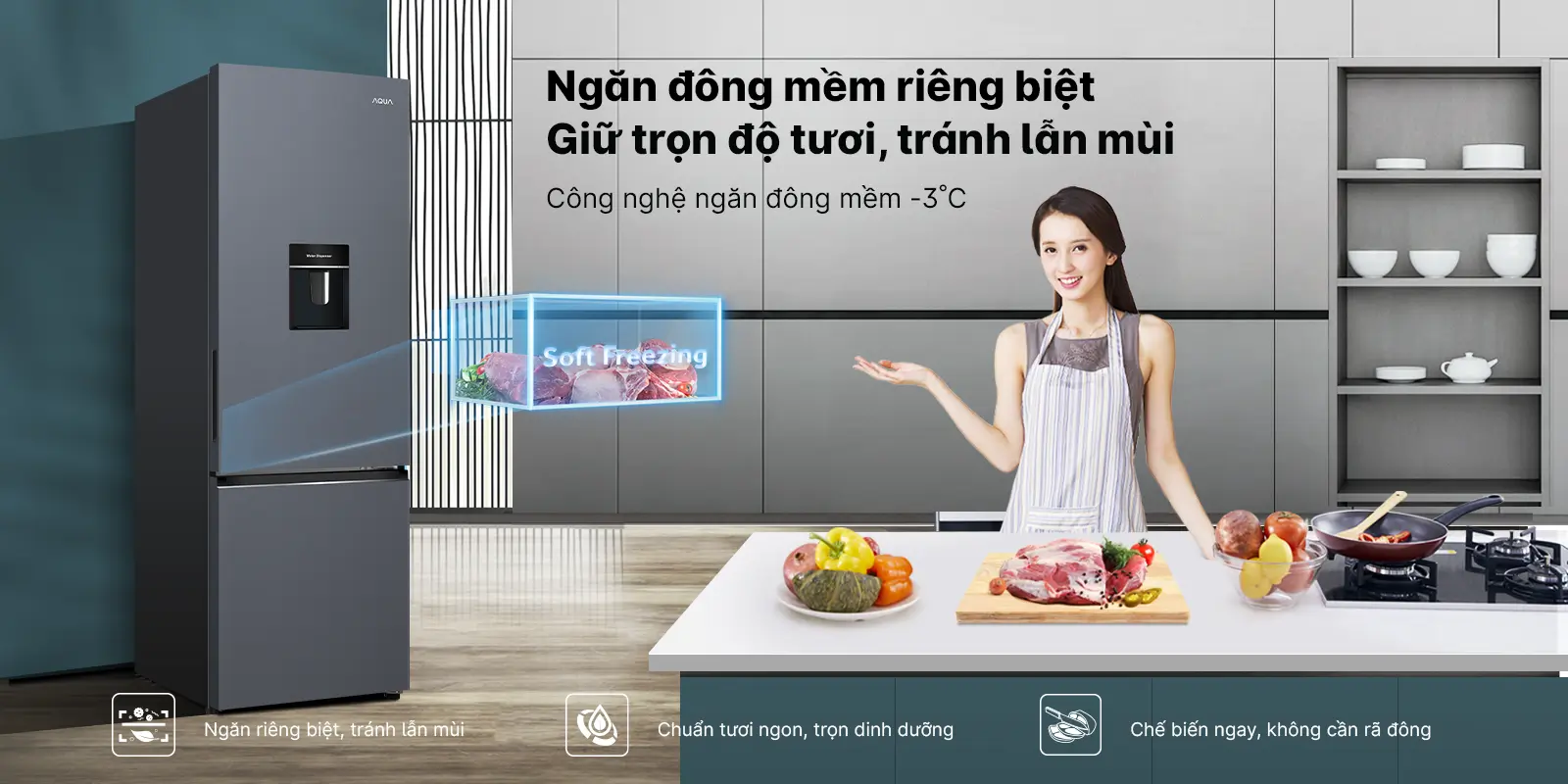 Tủ lạnh Aqua Inverter 292 Lít AQR-B360MA(WSL) H2