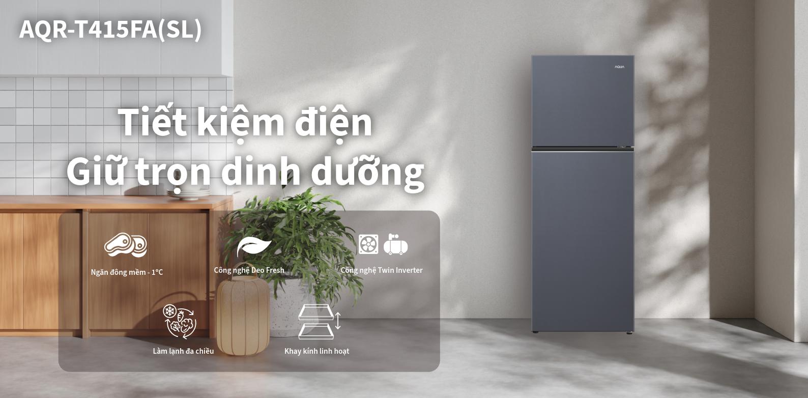 Tủ lạnh Aqua Inverter 350 Lít AQR-T415FA(SL) Tủ lạnh Aqua Inverter 350 lít AQR-T415FA(SL)