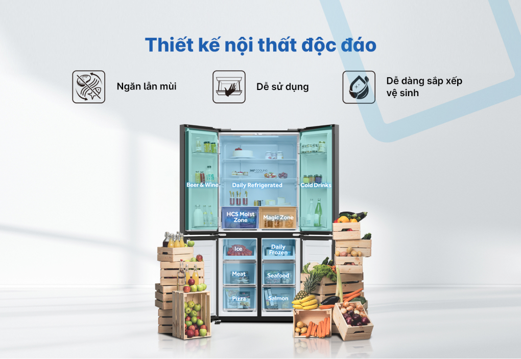 Tủ lạnh Aqua Inverter 469 Lít AQR-M536XA(GB) thiết kế - Tủ lạnh Aqua Inverter 469 lít Multi Door AQR-M536XA(GB)