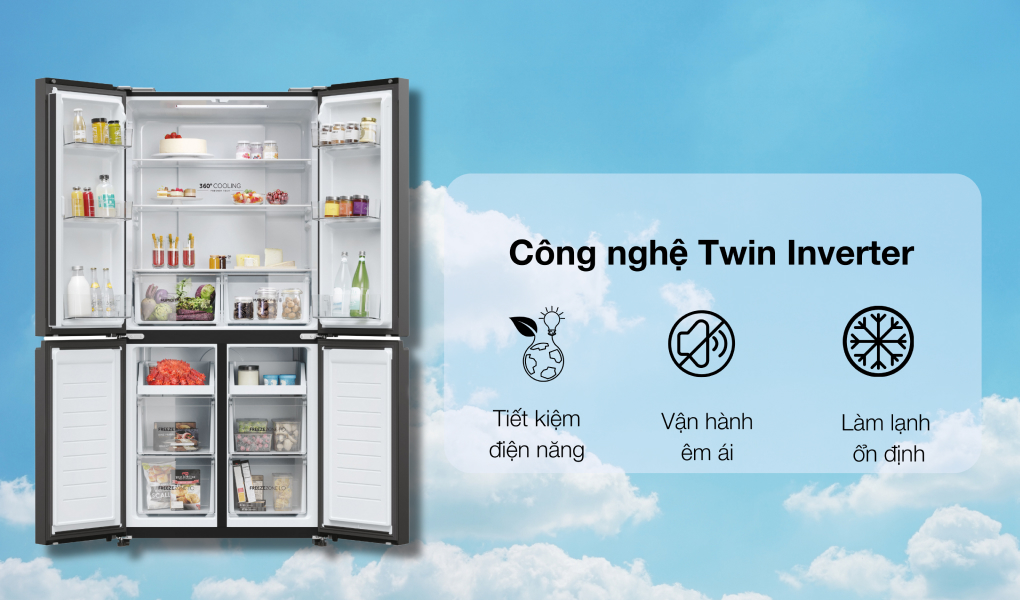 Tủ lạnh Aqua Inverter 469 Lít AQR-M536XA(GB) tiết kiệm điên - Tủ lạnh Aqua Inverter 469 lít Multi Door AQR-M536XA(GB)