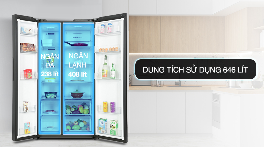 Tủ lạnh Aqua Inverter 646 Lít AQR-S682XA(SLB) Tủ lạnh Aqua Inverter 646 lít AQR-S682XA(SLB) - Dung tích sử dụng