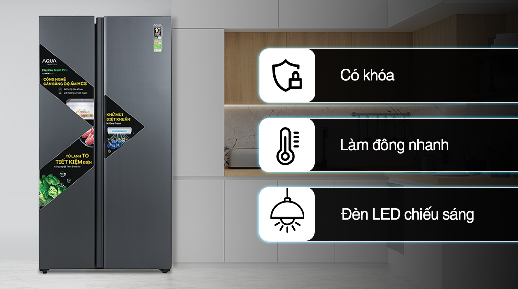 Tủ lạnh Aqua Inverter 646 Lít AQR-S682XA(SLB) Tủ lạnh Aqua Inverter 646 lít AQR-S682XA(SLB) - Tiện ích