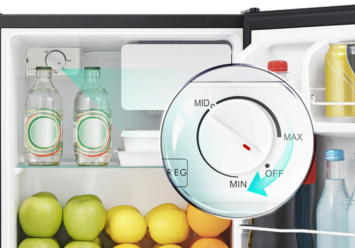 Tủ lạnh Hisense 45 Lít HR05DB Chỉ cần xoay nút văn về “0” để tủ lạnh ngừng hoạt động, không cần rút điện