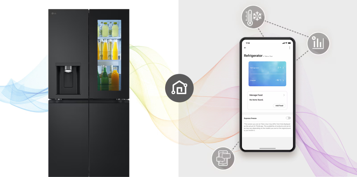 Tủ lạnh LG Inverter 508 Lít LFI50BLMAI Kiểm soát mọi hoạt động của tủ lạnh từ xa qua smartphone