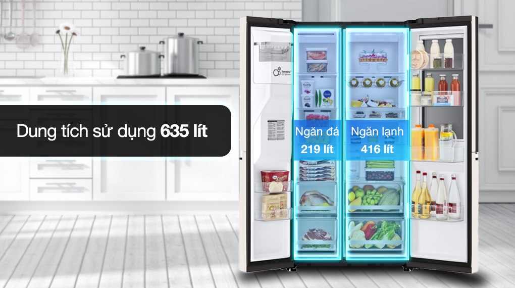 Tủ lạnh LG Inverter 635 Lít Side By Side InstaView Door-in-Door GR-X257BG - Dung tích Tủ lạnh LG Inverter 635 Lít Side By Side InstaView Door-in-Door GR-X257BG - Dung tích