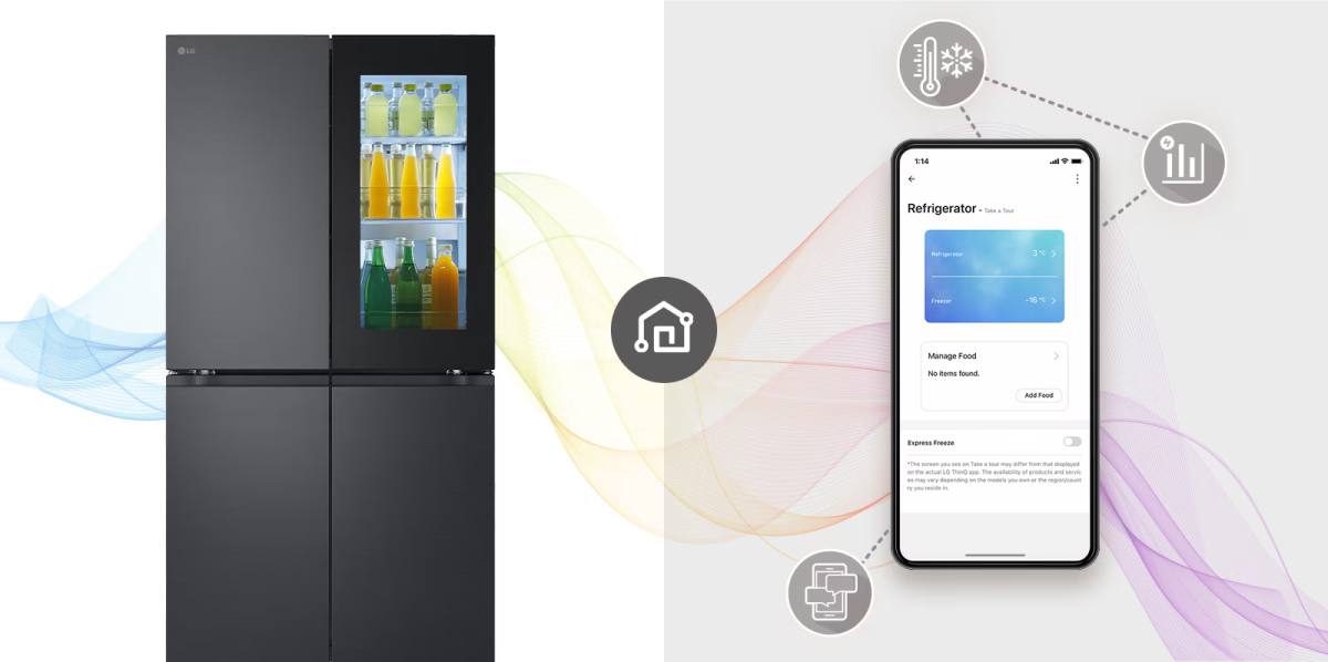 Tủ lạnh LG Inverter 666 Lít LFB66BLMI Điều khiển tủ lạnh từ xa dễ dàng qua ứng dụng LG ThinQ