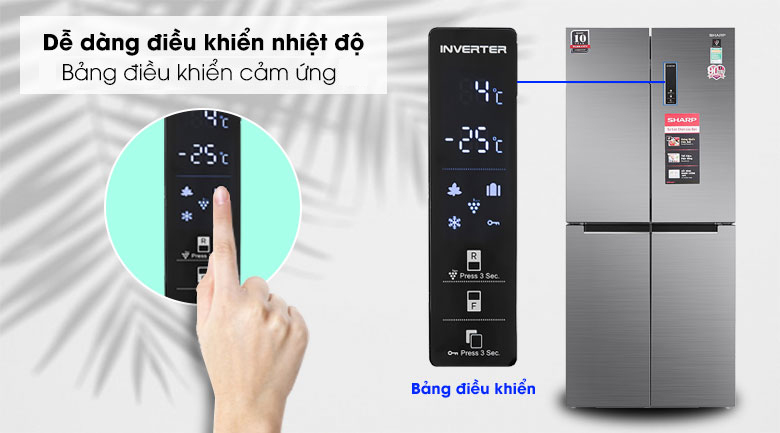 Tủ lạnh Sharp Inverter 401 lít Multi Door SJ-FXP480V-SL - Bảng điều khiển Tủ lạnh Sharp Inverter 401 Lít SJ-FXP480V-SL Tủ lạnh Sharp Inverter 401 lít Multi Door SJ-FXP480V-SL - Bảng điều khiển