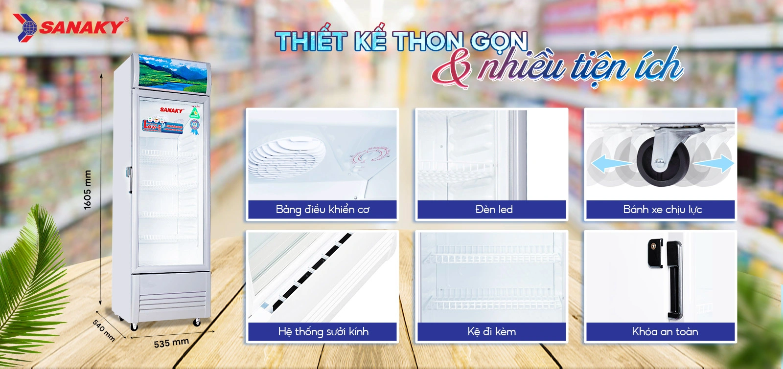 Thiết kế thon gọn cùng nhiều tiện ích Tủ mát Sanaky 170 Lít VH-218KL Thiết kế thon gọn cùng nhiều tiện ích