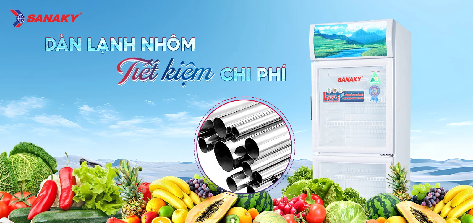 Dàn lạnh nhôm tiết kiệm chi phí Tủ mát Sanaky 200 Lít VH-258WL Dàn lạnh nhôm tiết kiệm chi phí