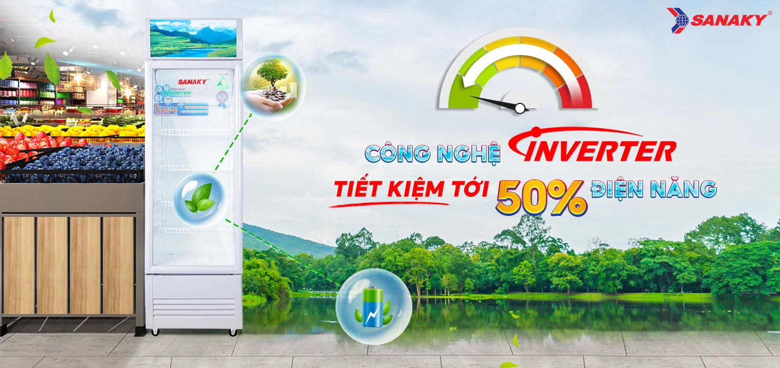 Tủ mát Sanaky Inverter 170 Lít VH-218K3L Công nghệ Inverter tiết kiệm tới 50% điện năng