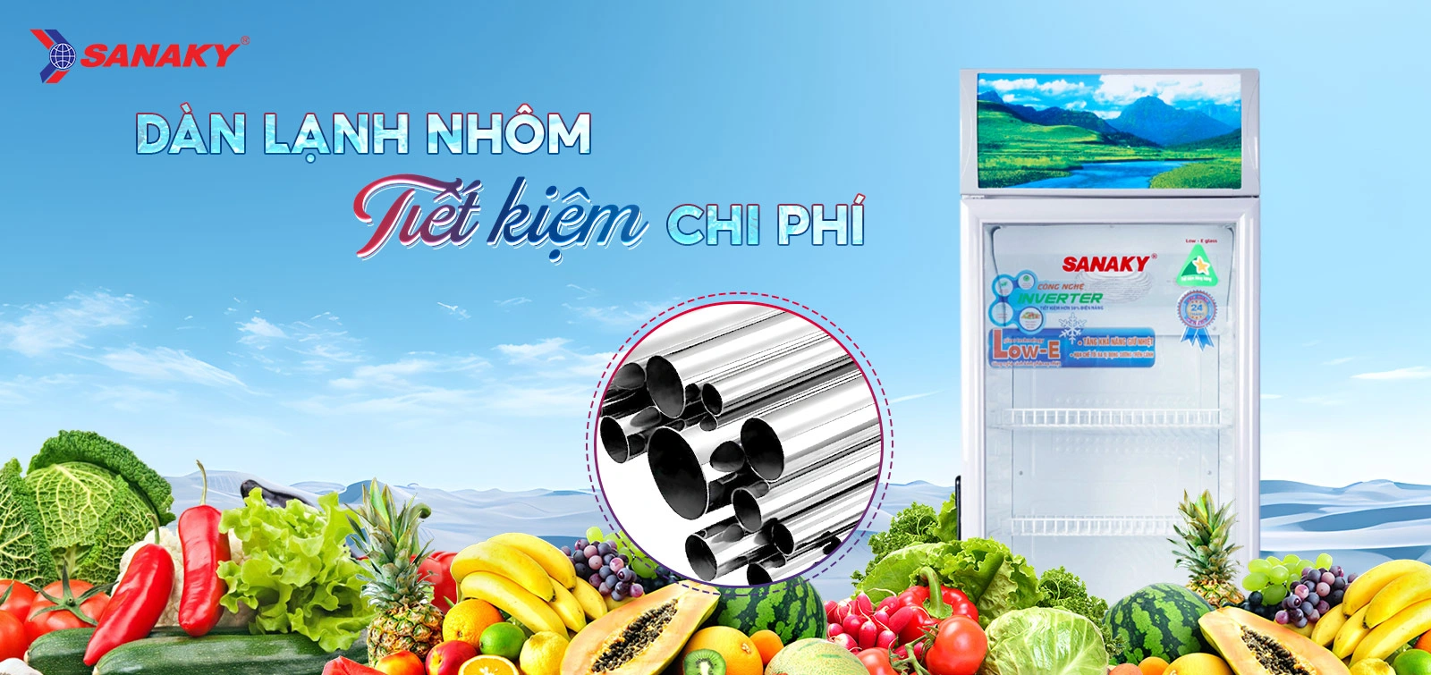 Tủ mát Sanaky Inverter 170 Lít VH-218K3L Dàn lạnh nhôm tiết kiệm chi phí