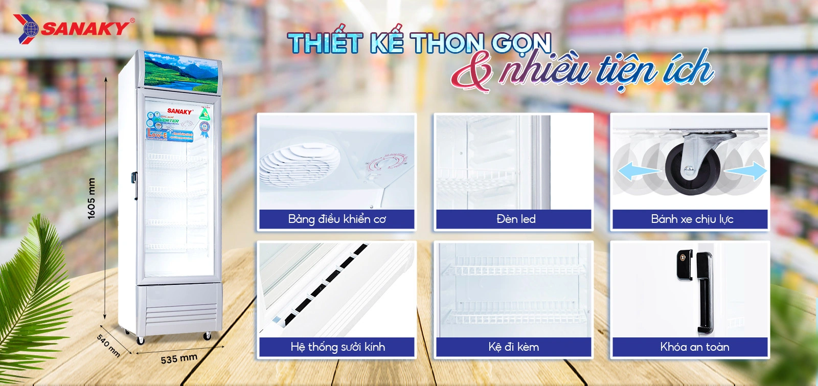 Tủ mát Sanaky Inverter 170 Lít VH-218K3L Thiết kế thon gọn cùng nhiều tiện ích