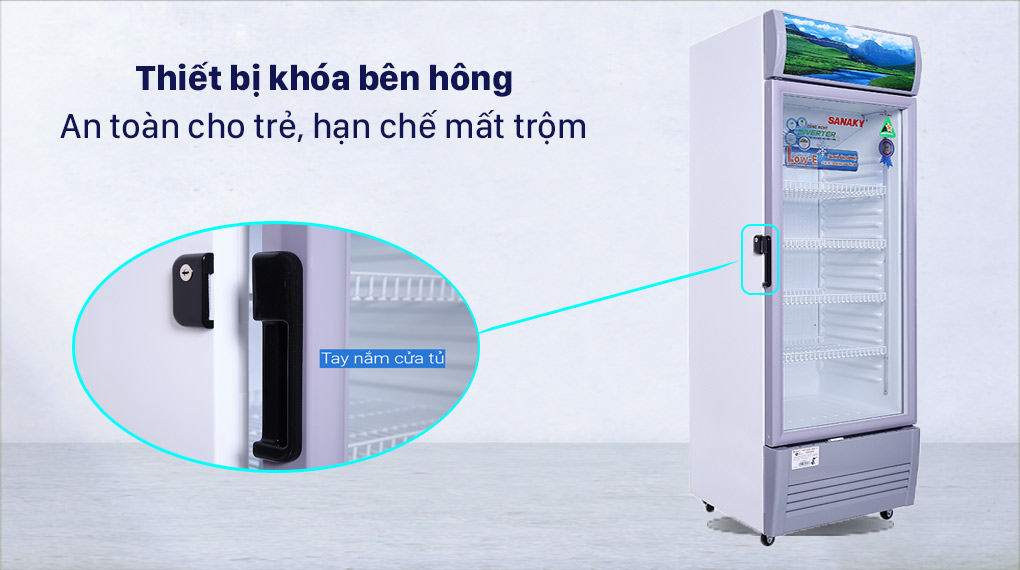 Tủ mát Sanaky Inverter 290 Lít VH-358K3L Tủ Mát Sanaky Inverter 290 lít TM.VH358K3L - Khóa cửa tủ