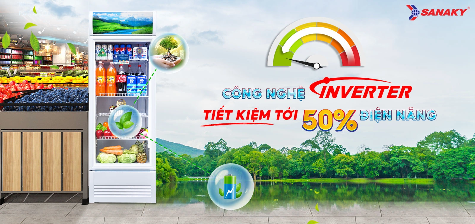Tủ mát Sanaky Inverter 350 Lít VH-4088K3 Công nghệ Inverter tiết kiệm tới 50% điện năng