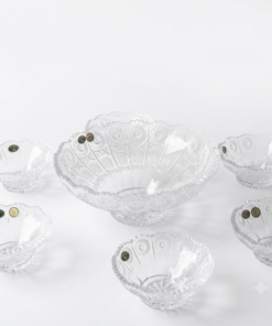 Set 7 bát pha lê mài Bohemia gồm 1 mâm bồng lớn 25cm và 6 bát nhí 13cm